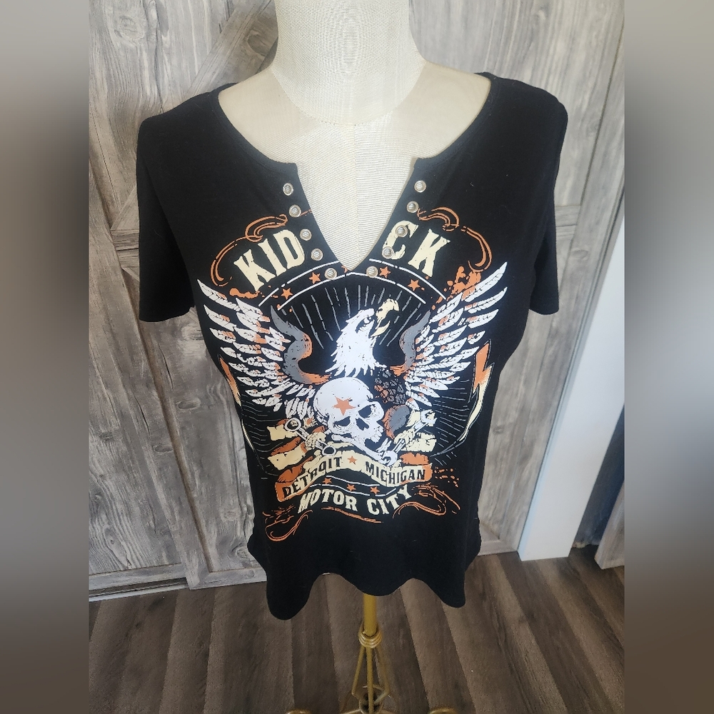 Black Graphic Tee with Eagle Design